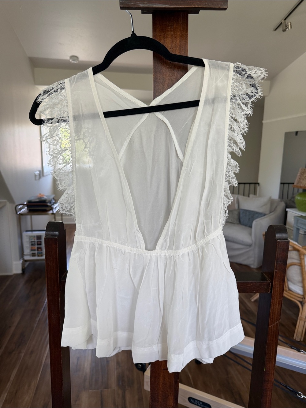 Lace-Trim White V-Neck Chemise
